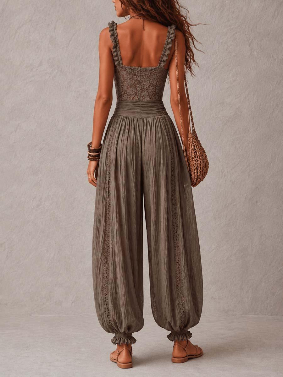 Valentina | Mono Bandeau de Encaje con Pantalón Harem Plisado