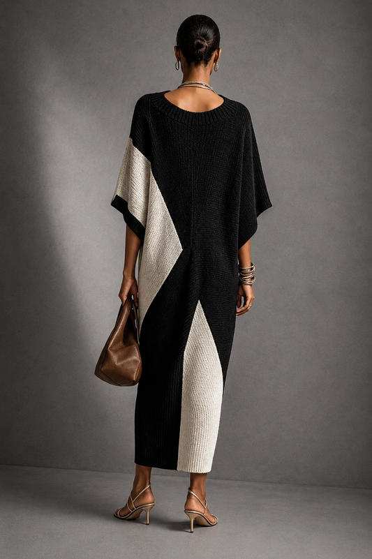 Amara | Vestido midi bicolor con escote en V