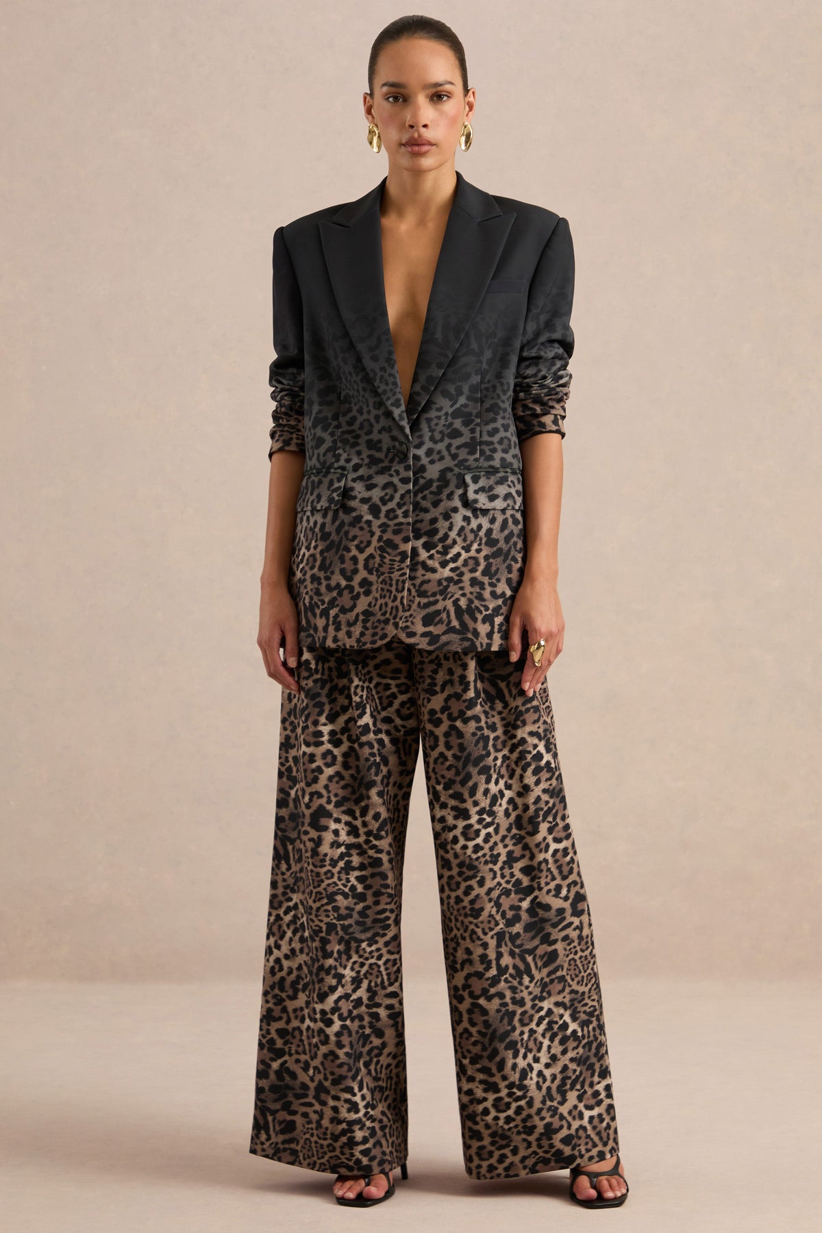 Shaniya | Pantalones Estampados De Leopardo Marrón De Tiro Alto Y Pierna Ancha