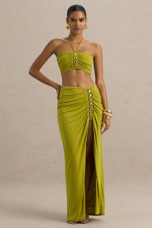 Coastline | Falda larga verde con detalles dorados