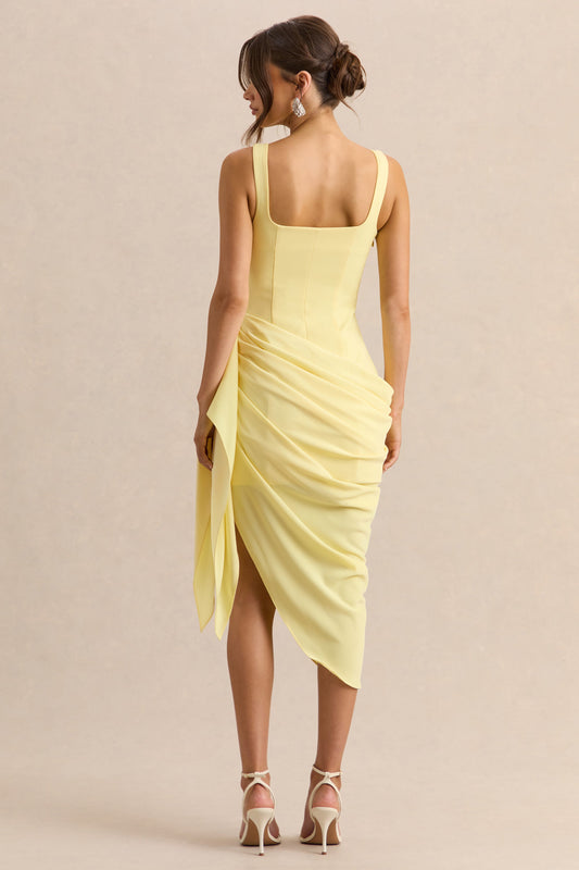Letitia | Vestido Midi Limón de Escote Redondo Cruzado