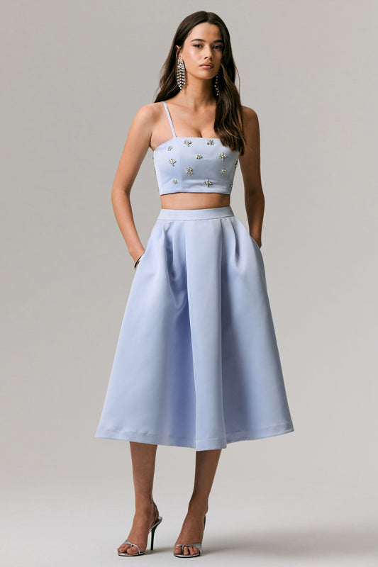 Iris | Falda Midi plisada de saten azul