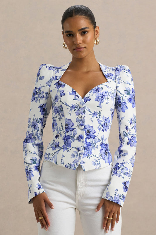 Olympia | Top con escote corazón y mangas largas de estampado floral