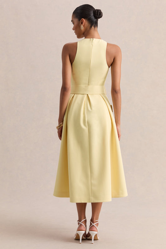 Magnora | Limón Cuello Redondo Con Cinturón Vestido Midi