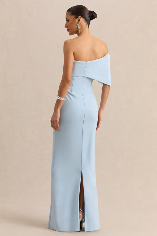 Agatha | Vestido Largo Azul celeste Bow de Escote Bardot