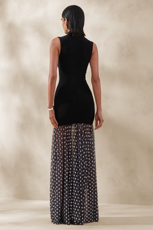 Felina | Vestido Largo Negro De Jersey Elástico Con Falda Transparente
