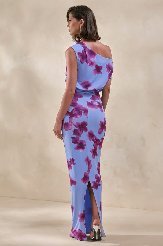 Louisa | Vestido Largo Con Estampado Floral Difuminado Y Escote Asimétrico