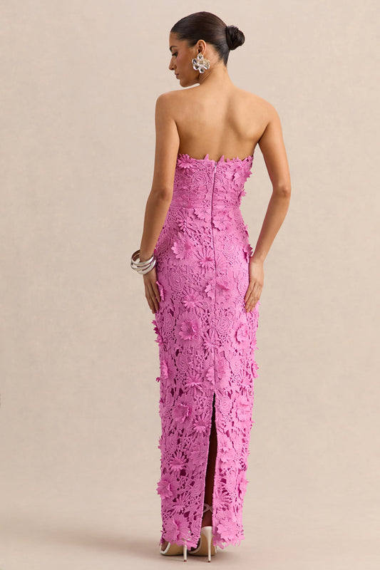 Gracie | Vestido Largo Rosa de Encaje Bandeau