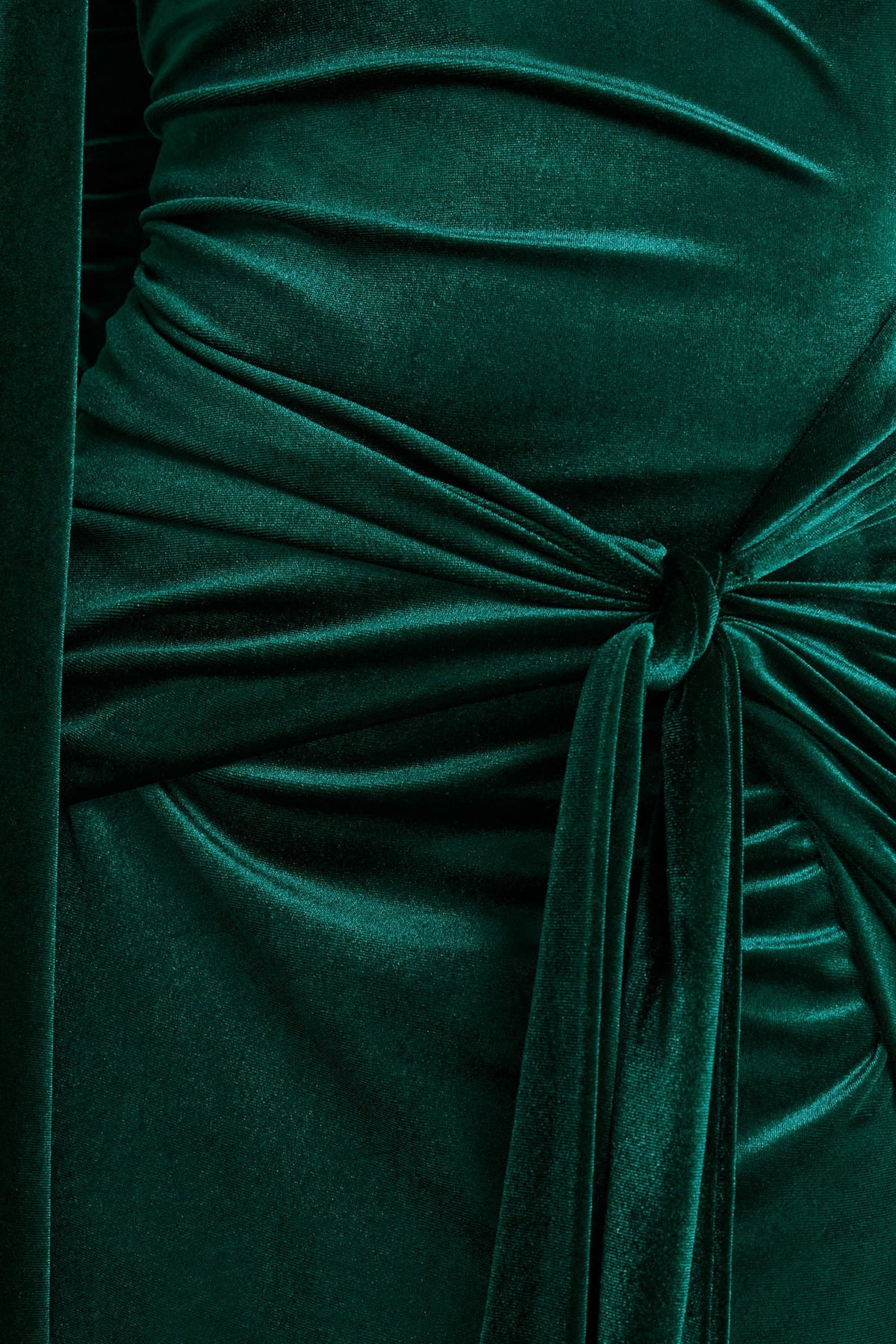 Jessara | Vestido largo verde botella bardot con detalles de nudo