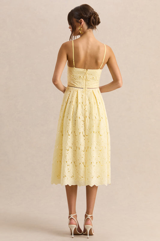 Nicoline | Vestido Midi Limón De Encaje Con Escote Corazón Y Tirantes Finos