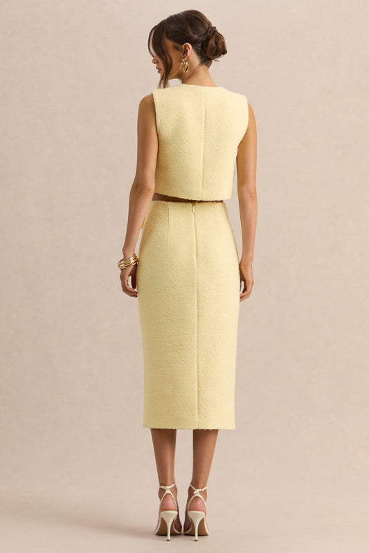 Glyra | Falda midi sastre color limón con detalle de botones