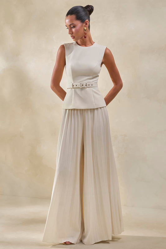 Lerenza | Pantalones Anchos Plisados De Satén En Crema