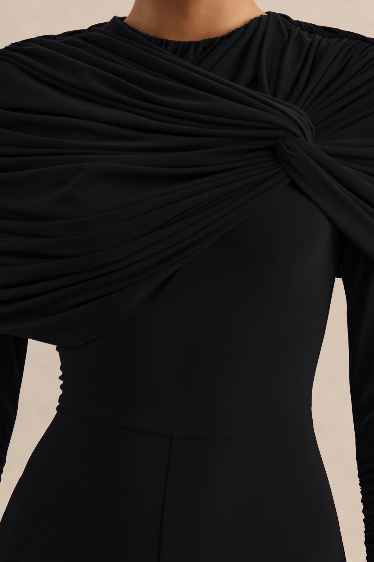 Eloura | Mono Negro De Jersey Elástico Premium Con Cuello Alto Y Detalle Torsión Fruncida
