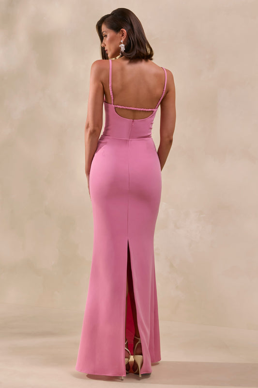 Zavira | Vestido Largo Rosa de Escote Cuadrado