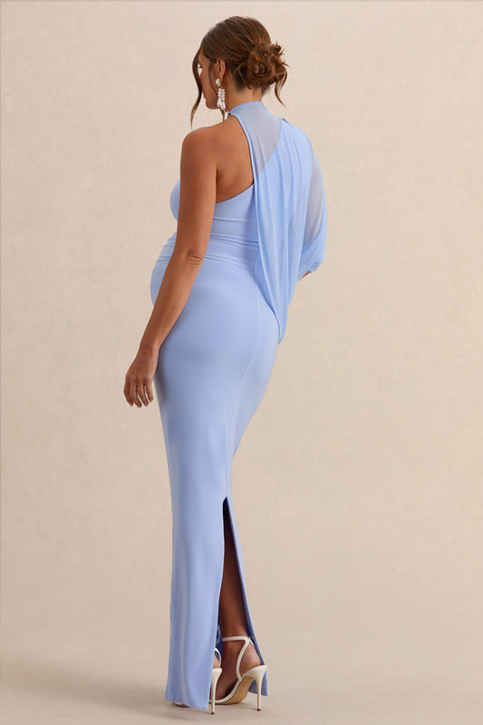 Merella | Vestido Largo Premamá Azul Claro Con Manga De Capa