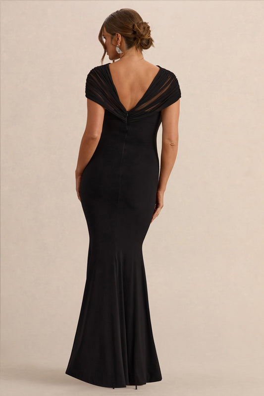 Elin | Vestido Largo Premamá Negro Con Escote Bardot