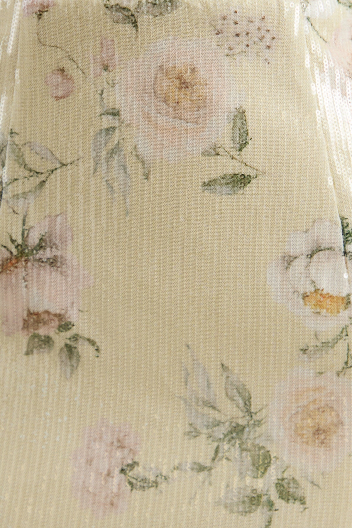 Danette | Vestido Largo de Lentejuelas con Estampado Floral en Tonos Limón y Escote Cuadrado