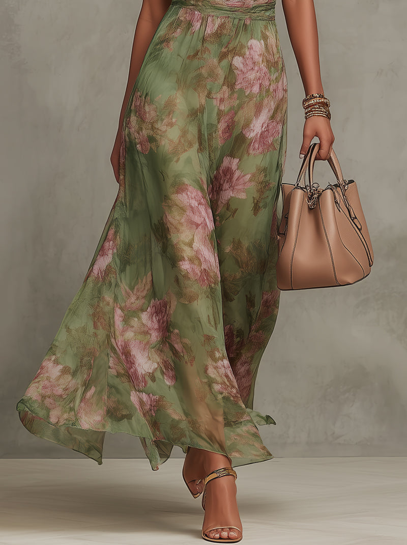 Stella | Vestido Largo Floral con Escote Americano y Elegante