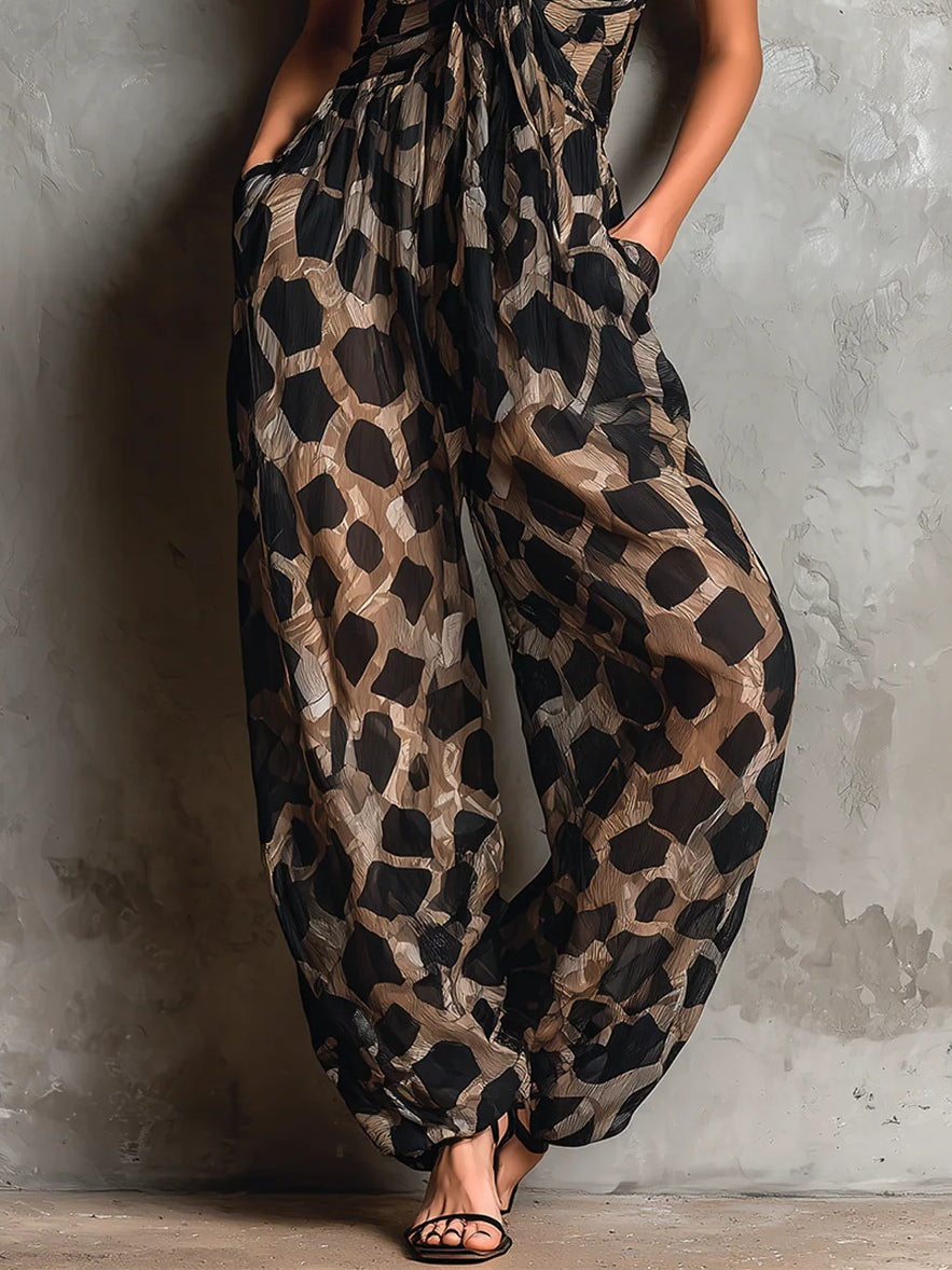 Roberta | Mono de Chifón Negro con Estampado Animal Print
