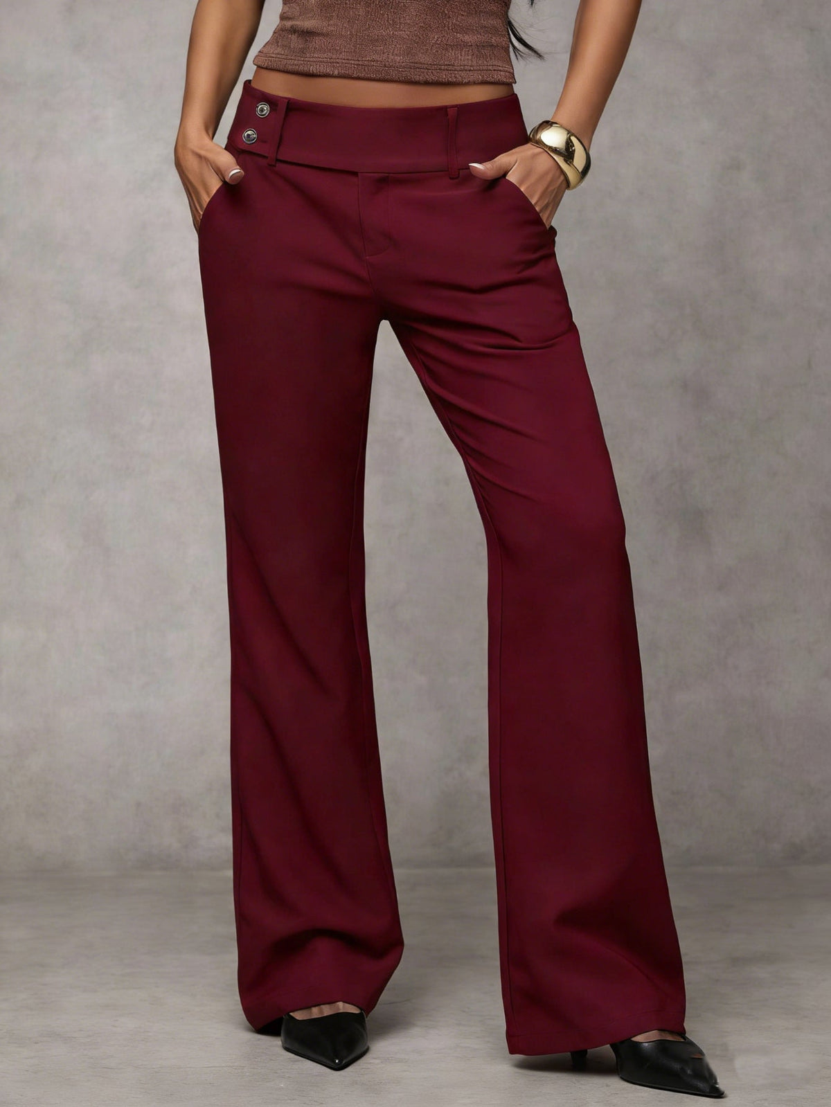 Pantalone Duna™ bordeaux a vita alta con gamba dritta