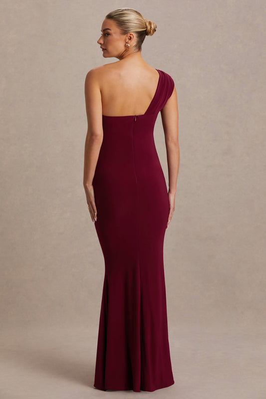 Mila | Vestido Largo Burdeos con Escote Asimétrico