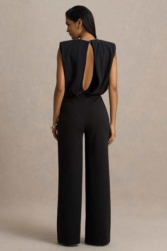 Tiff | Mono Negro De Cuello Alto Con Detalle Drapeado