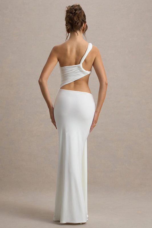 Giovanna | Vestido largo Blanco con detalles cut out y drapeados