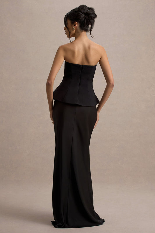 Ohio | Vestido largo Negro Sin Tirantes con escote con Corsé