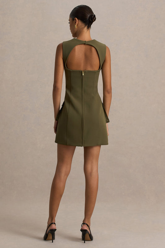 Mollie | Vestido Corto Micro Ajustado Caqui con Escote Cuadrado