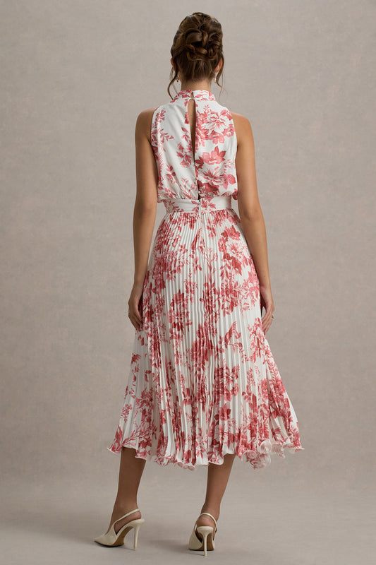 Nila | Vestido midi con estampado floral en colores crema y escote con caída
