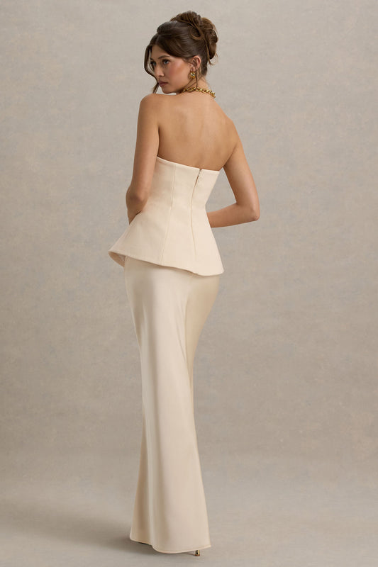Ohio | Vestido largo con corsé y escote bandeau en champán