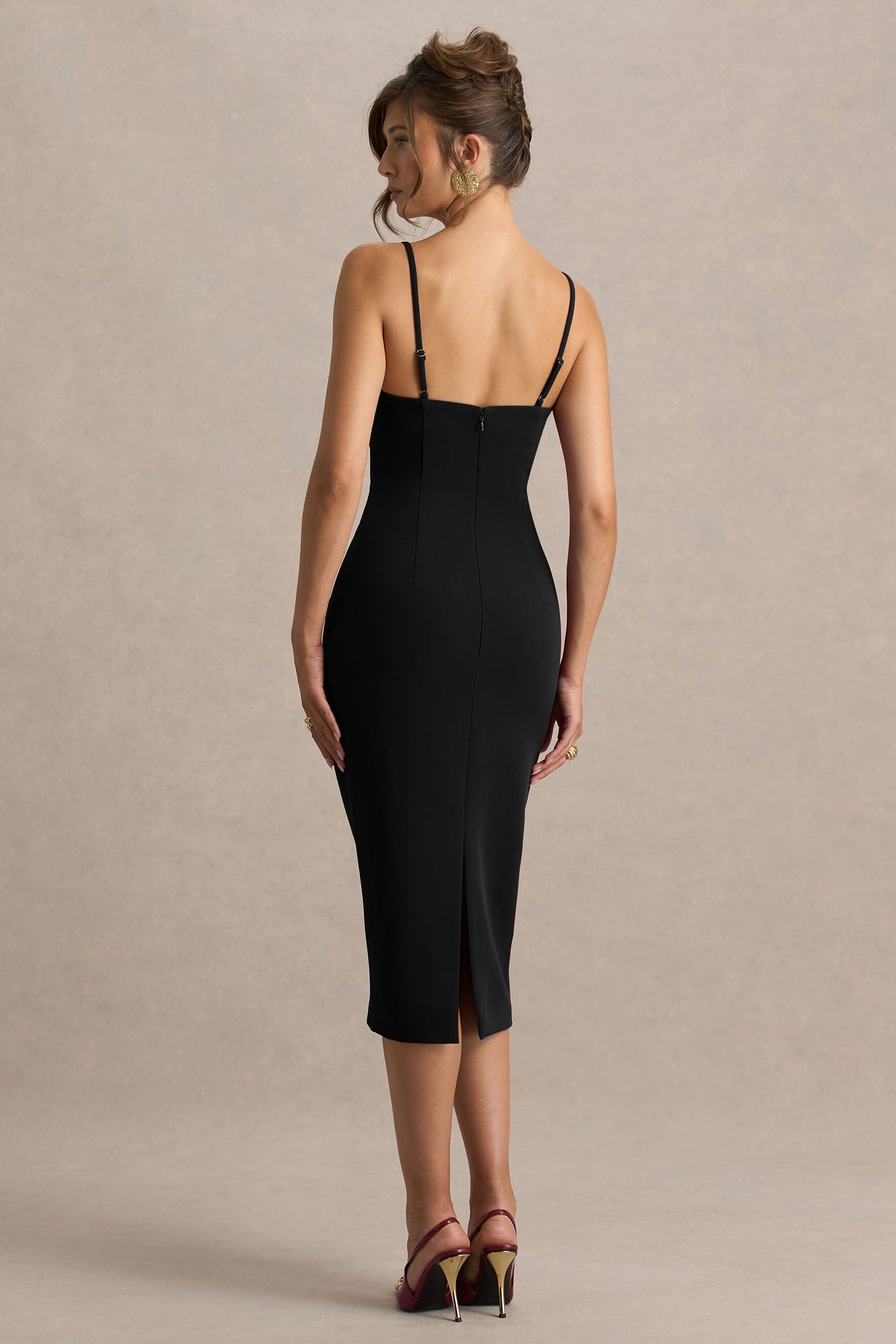 Baylor | Vestido Midi Negro Con Capa Corta Desmontable