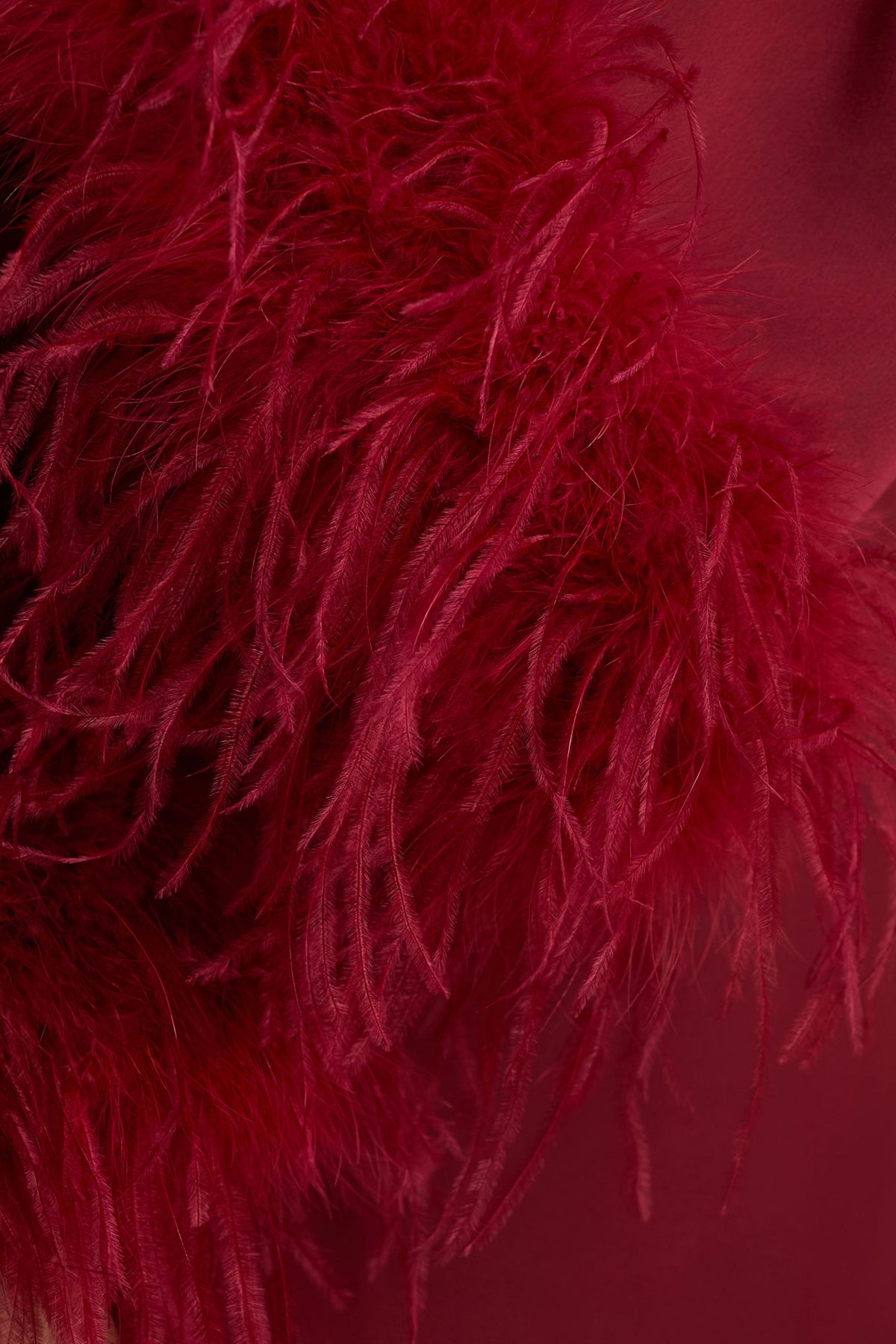 Adella | Vestido Largo de Satén Burdeos con Detalle de Plumas