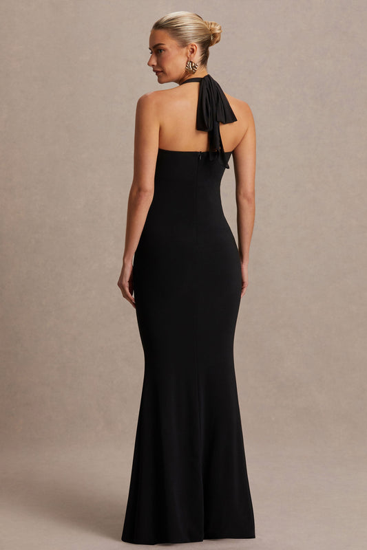 Avielle | Vestido Largo Halter, Color Negro