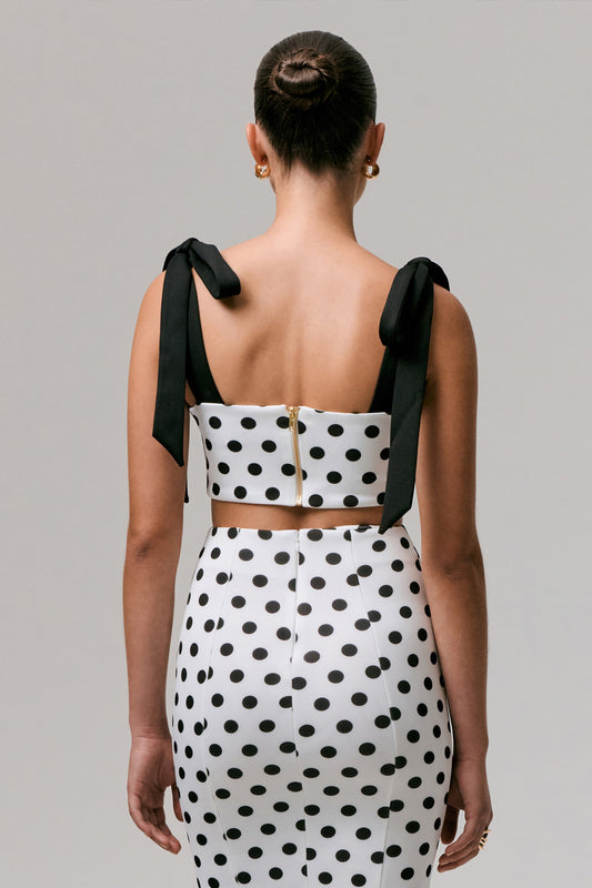 Phoebe | Top corto de lunares y tirantes negros con lazada