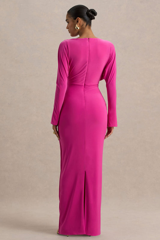 Regina | Vestido Largo Rosa Fucsia Regina con Escote Cortado y Drapeado