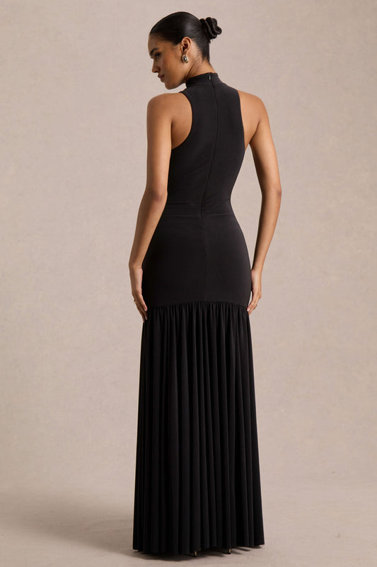 Tasmin | Vestido Largo Negro de Cuello Alto con Cintura Baja