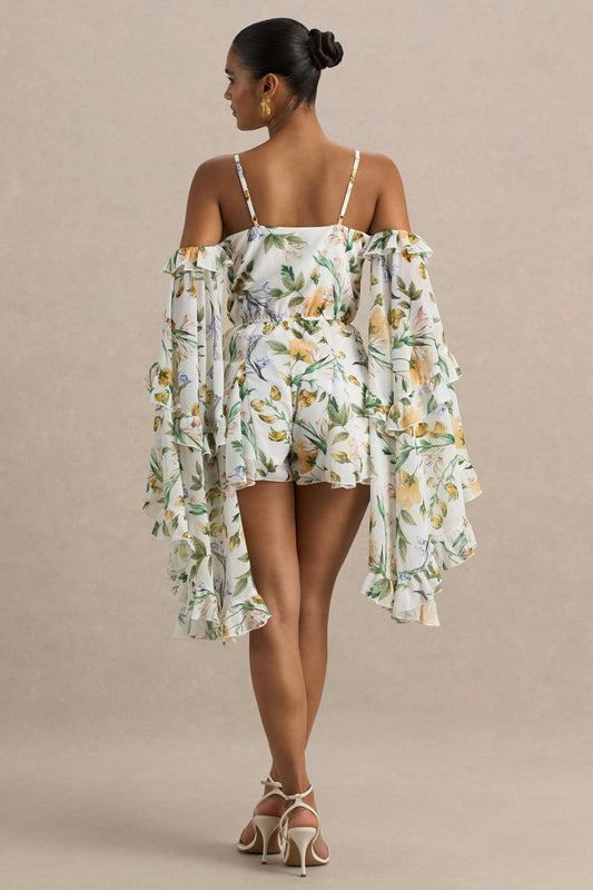Anaya | Mono Corto De Gasa Con Estampado Floral En Color Limón Y Mangas Largas