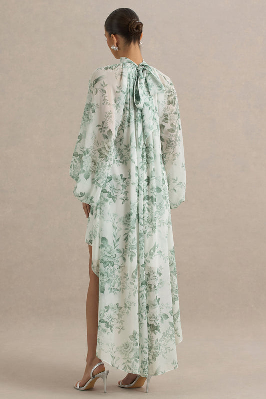 Delphia | Vestido Largo de Chiffón y Estampado Floral Verde