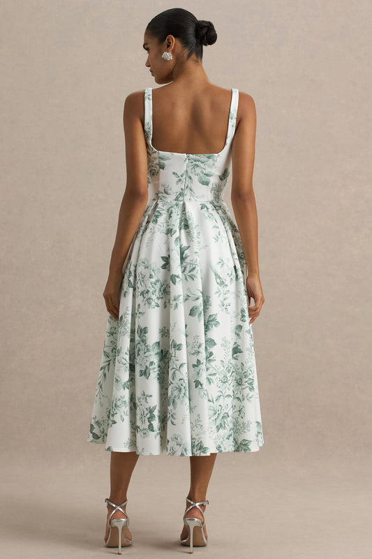 Lissa | Vestido Midi con Escote Cuadrado y Estampado Verde floral