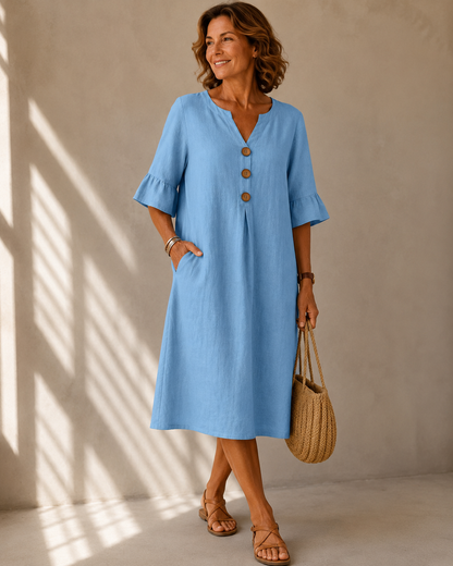 Corinne™ | Robe midi à boutons qui masque le ventre