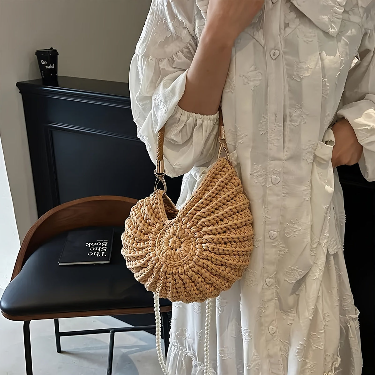 Tea | Bolso Tote Trenzado con Cadena — Camel