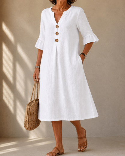 Corinne™ | Robe midi à boutons qui masque le ventre