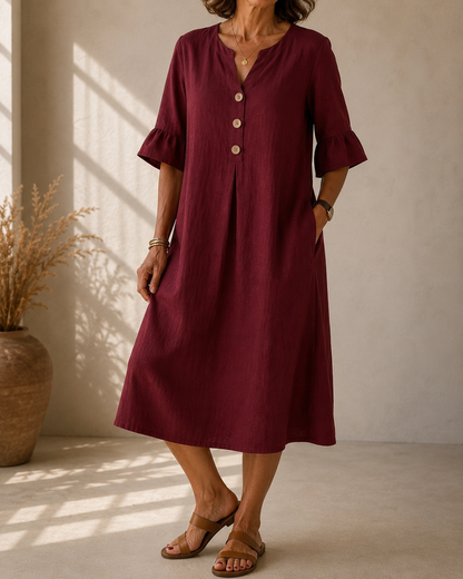 Corinne™ | Robe midi à boutons qui masque le ventre