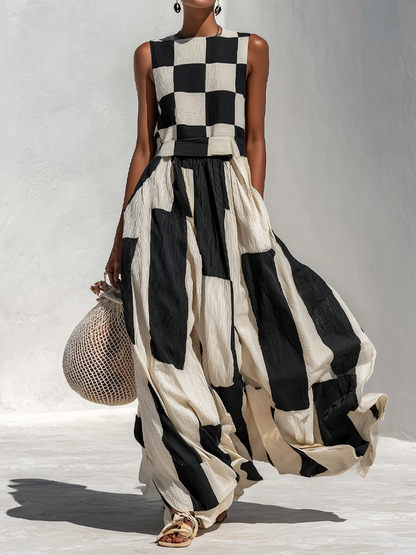 Antonella | Vestido Maxi Sin Mangas con Paneles en Contraste