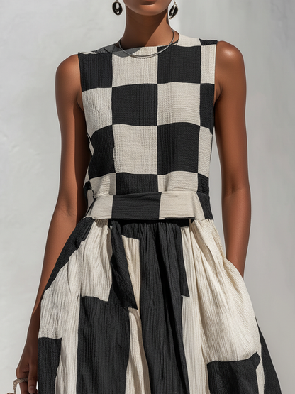 Antonella | Vestido Maxi Sin Mangas con Paneles en Contraste