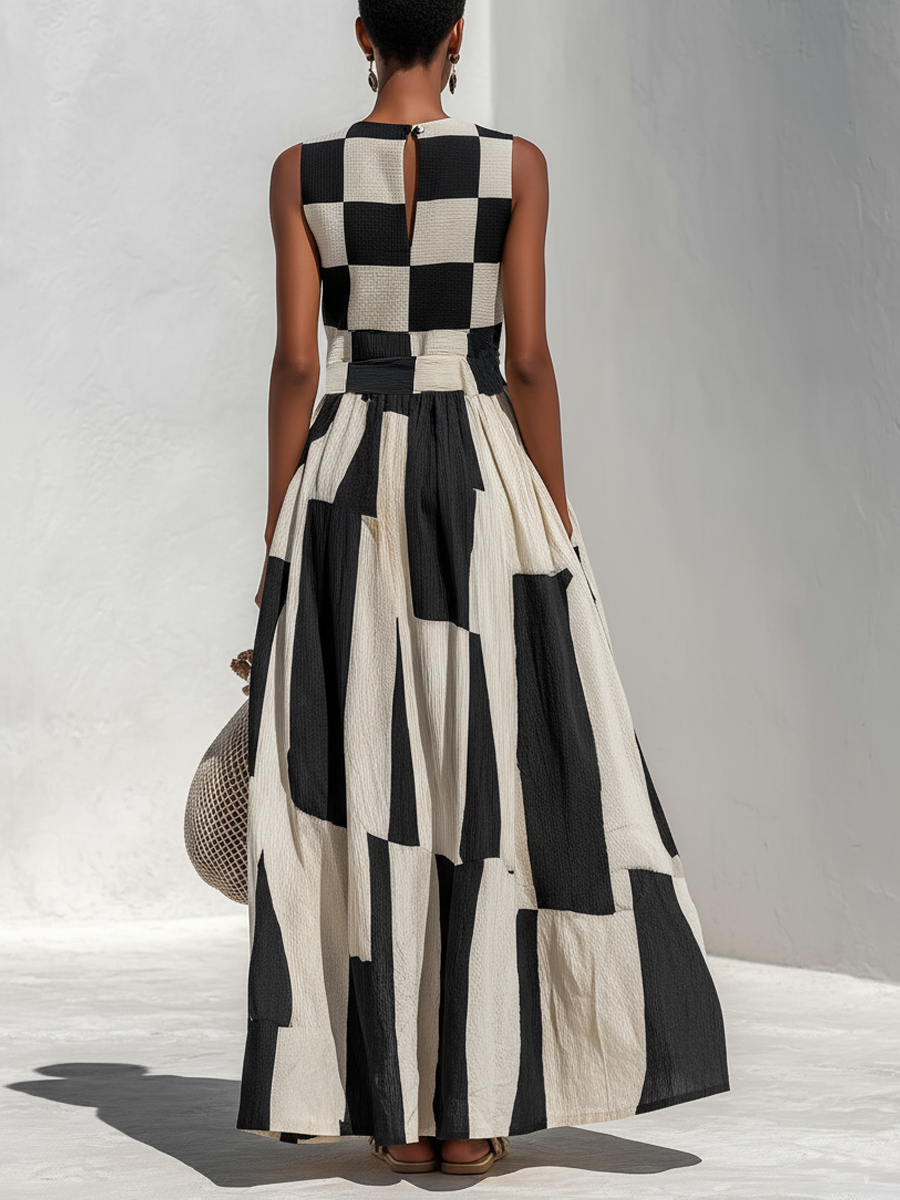 Antonella | Vestido Maxi Sin Mangas con Paneles en Contraste