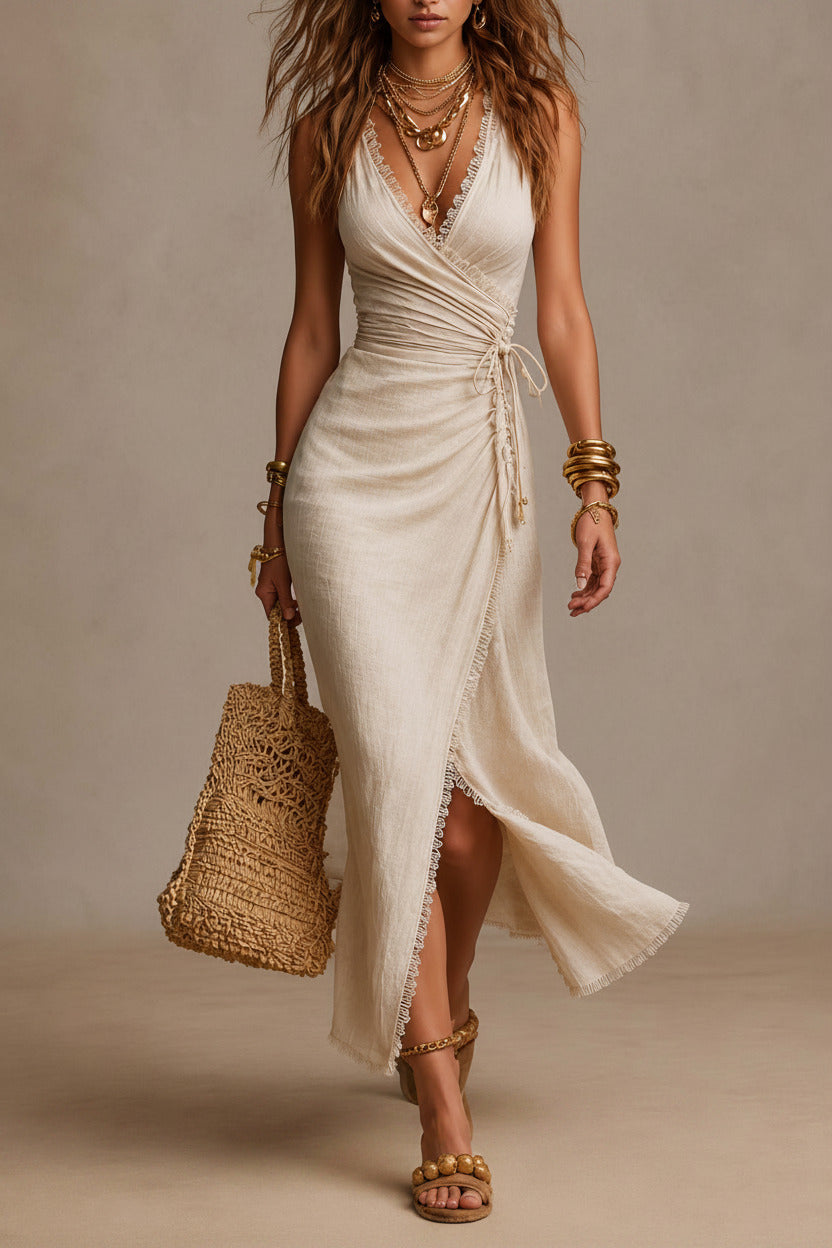 Tatiana | Vestido Midi con Escote Cruzado y Encaje
