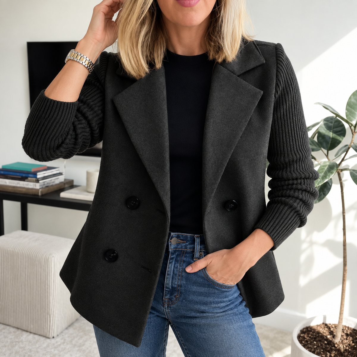 Tasha™ | Chaqueta Blazer Cómoda con Mangas de Punto