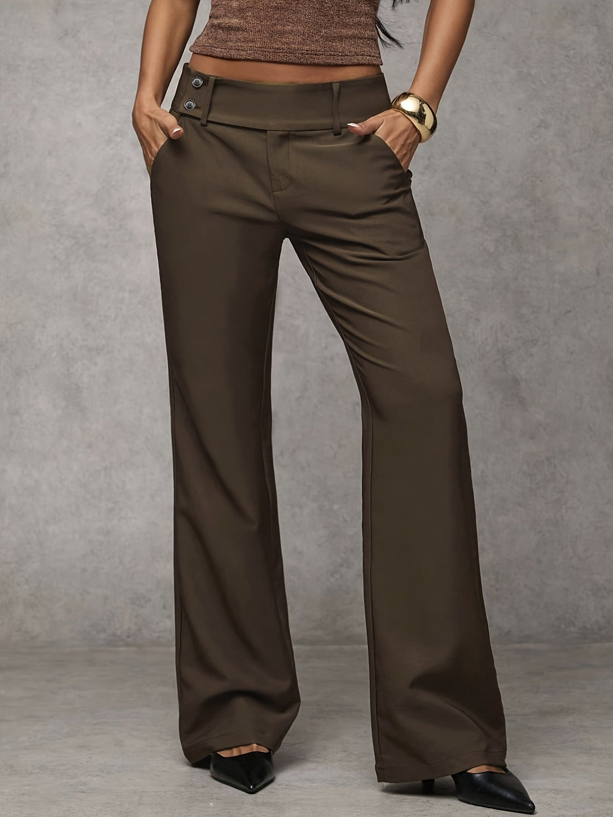 Pantalone Duna™ marrone a vita alta con gamba dritta